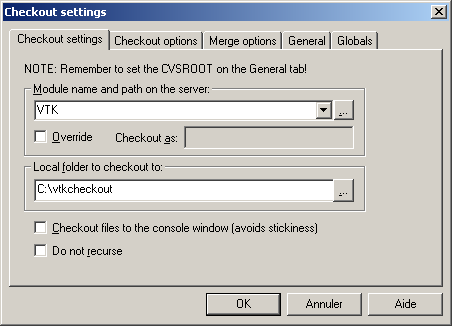 WinCVS checkout settings