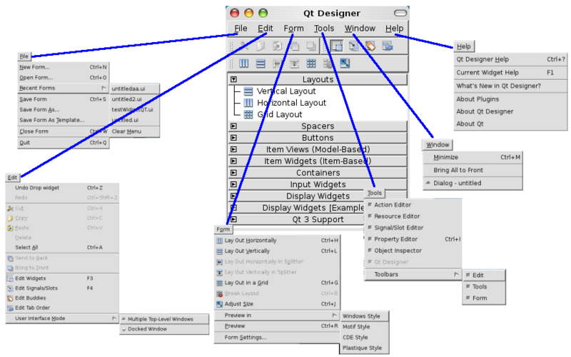 File:KWWidgets Projects UIDesigner Application PreviousWork QtDesigner MainWindow Menus.png